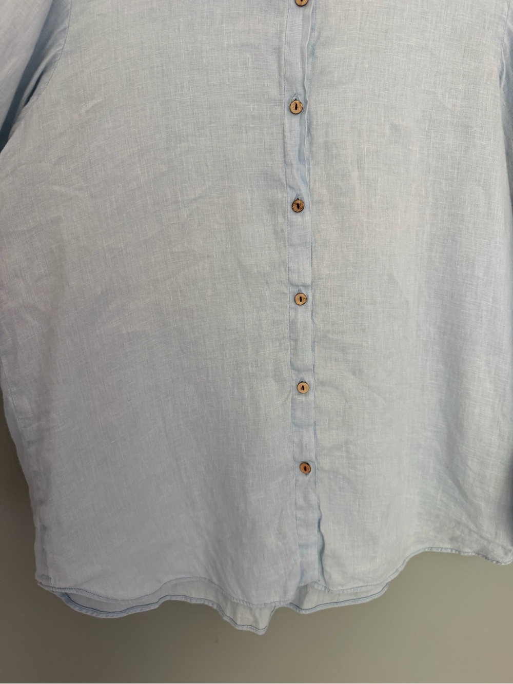 Raw + Flow Handmade 100% Linen Blue Balloon Sleeve Long Sleeve Button Down Shirt - Picture 7 of 15